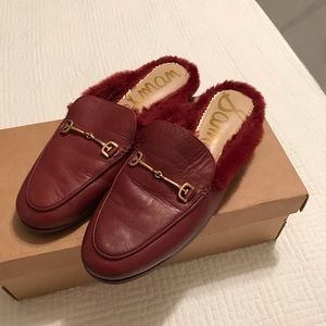 Sam Edelman Linnie Faux Fur Leather mules. Loafers size 6, Dark cherry